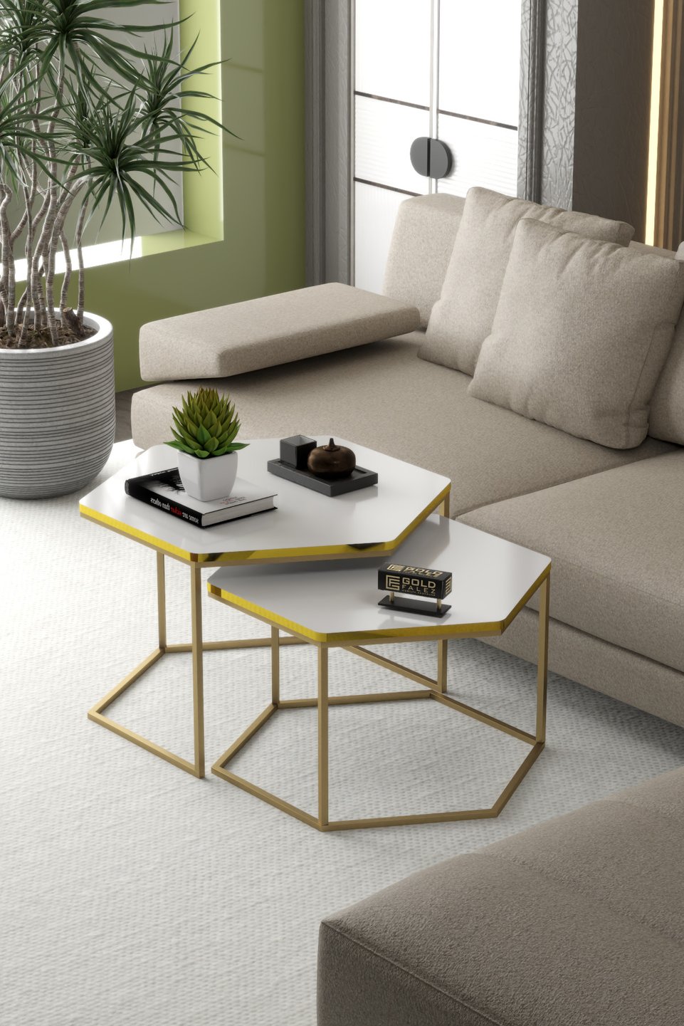 Hexagonal Coffee Table Set 6