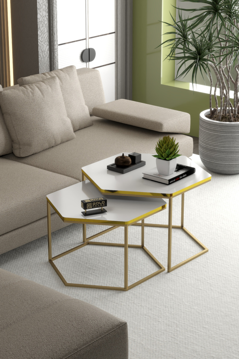 Hexagonal Coffee Table Set – Set of 2 · Yellow