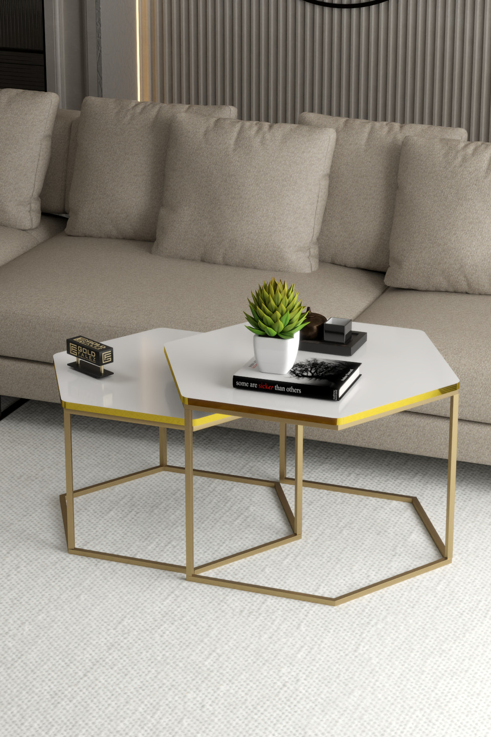 Hexagonal Coffee Table Set 4