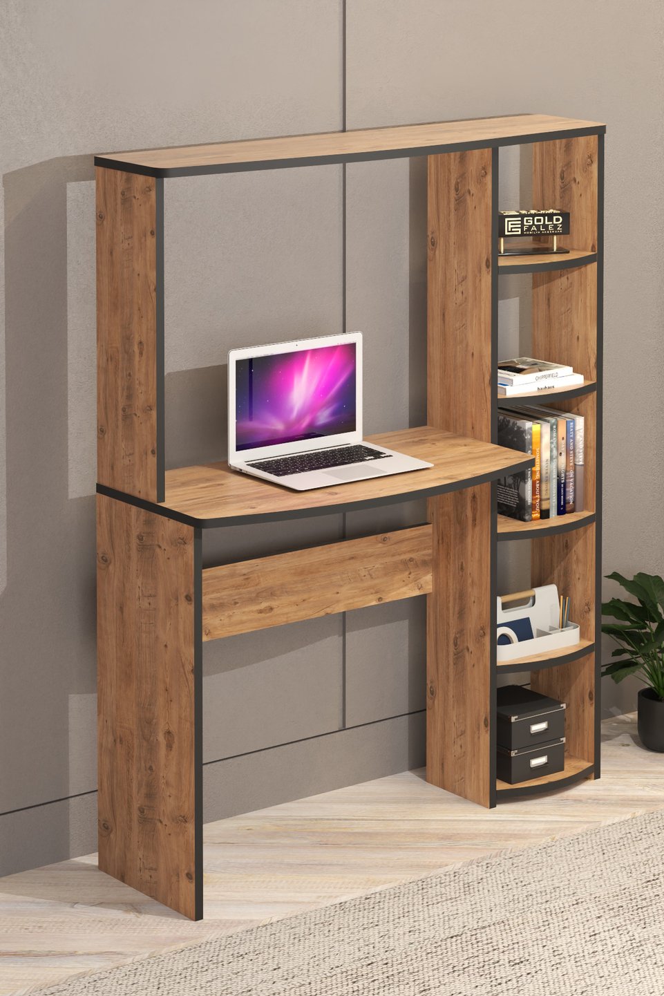 Study Desk with Bookcase – Brown