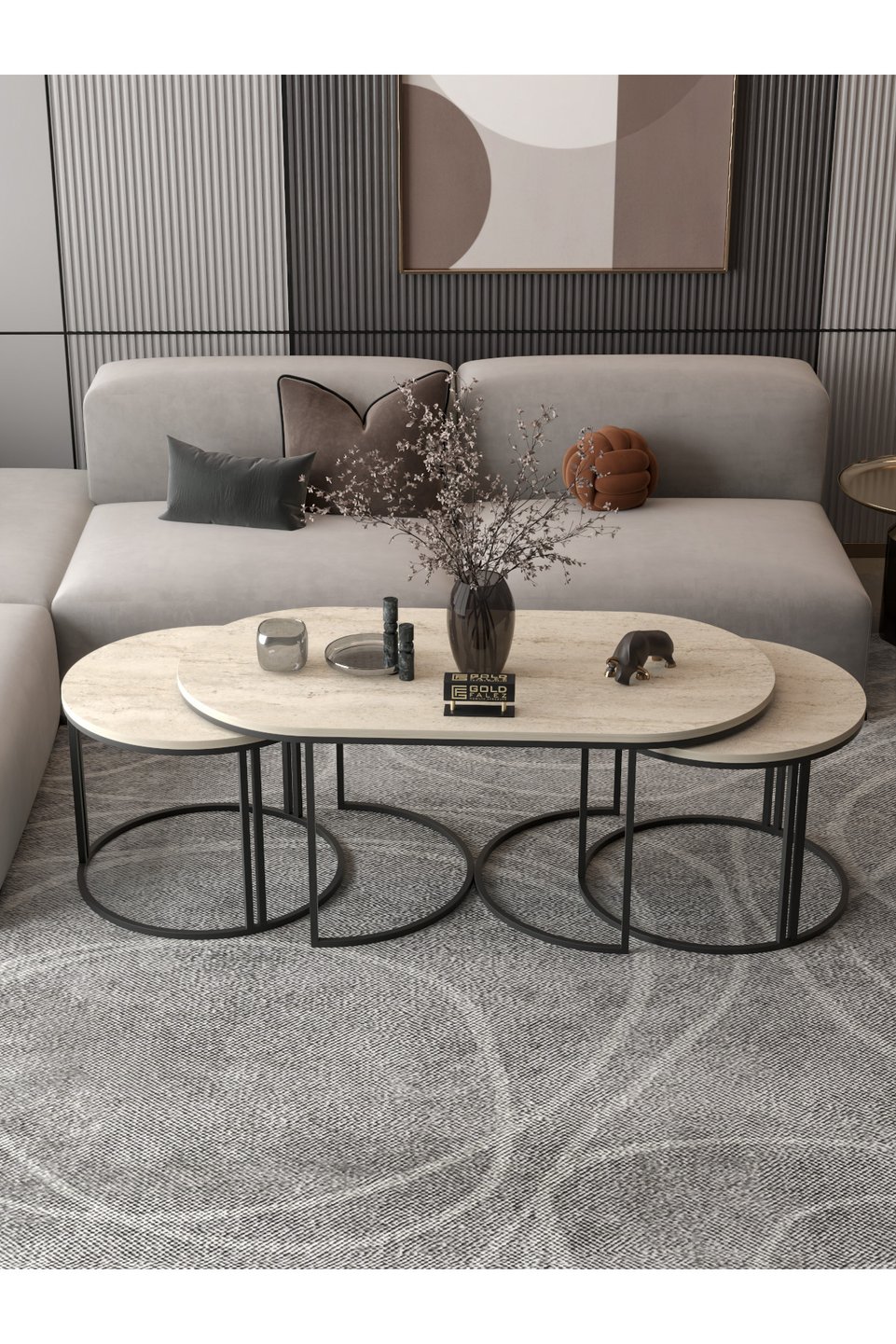 Dolunay Set tavolino da salotto e tavolino d'appoggio – Beige