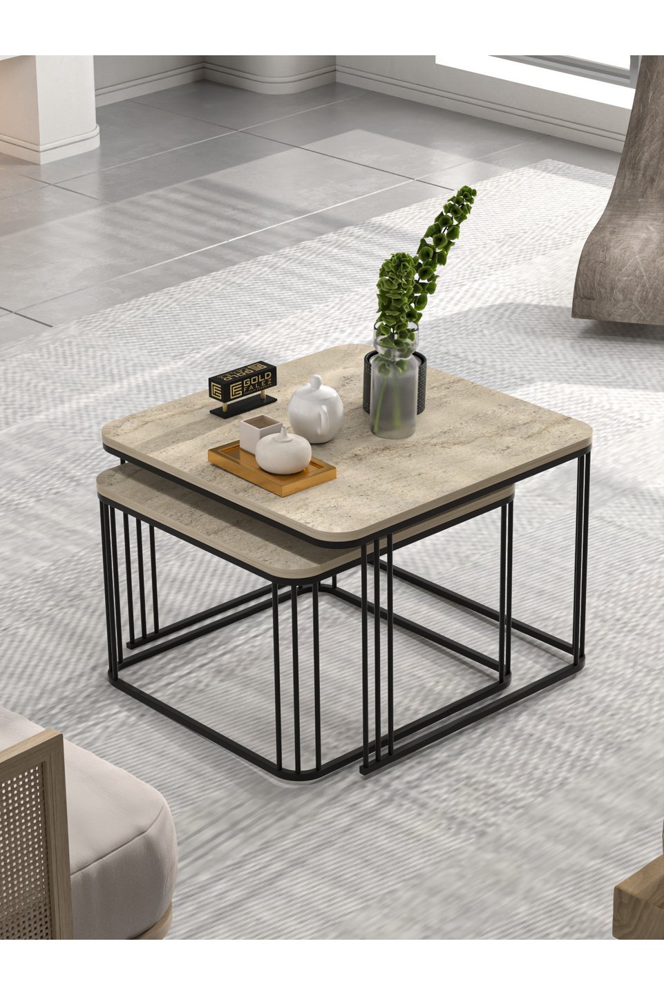 Alize Ensemble de tables basses – Lot de 2 · Beige