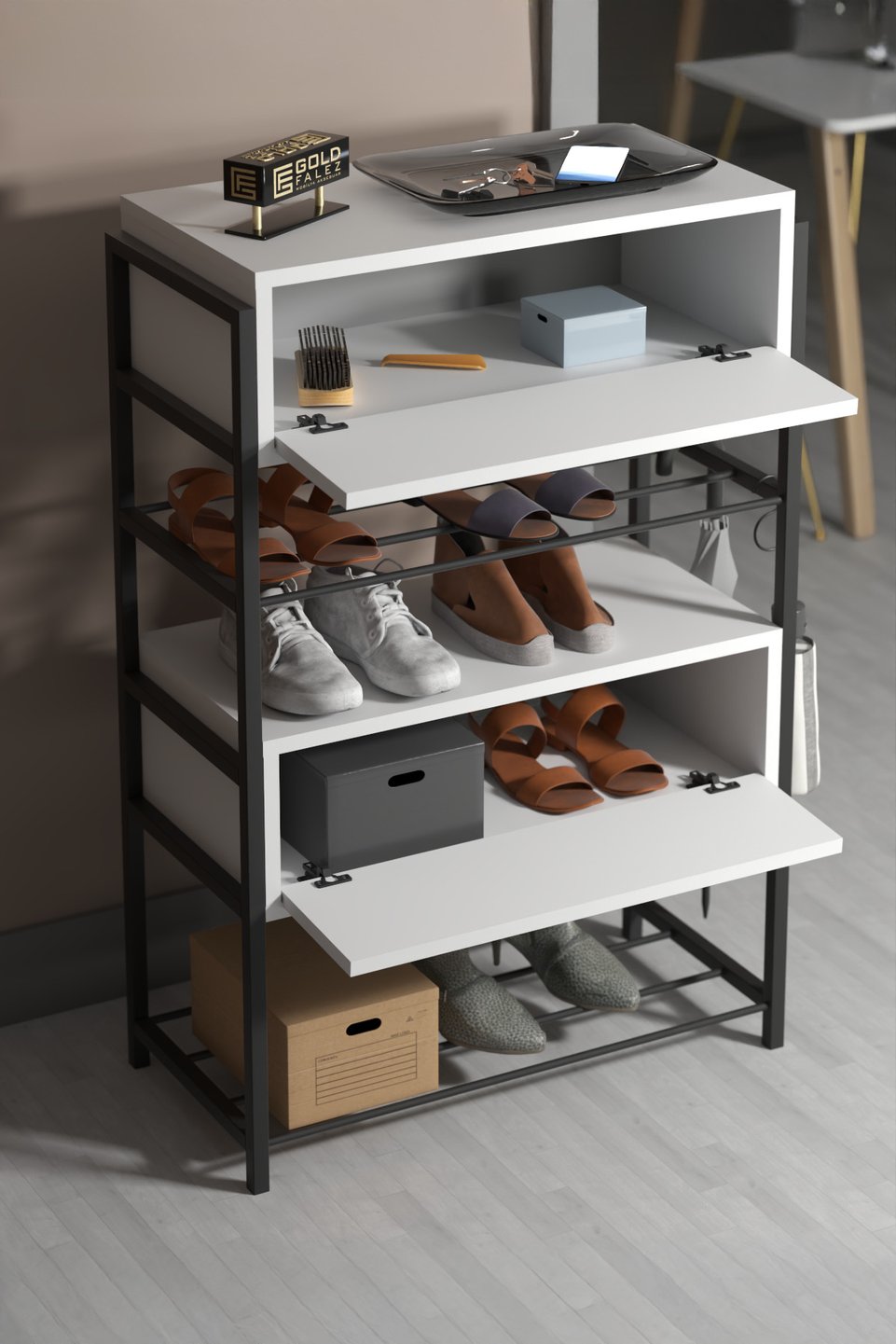 Meuble à chaussures à 2 portes et corps en métal 3
