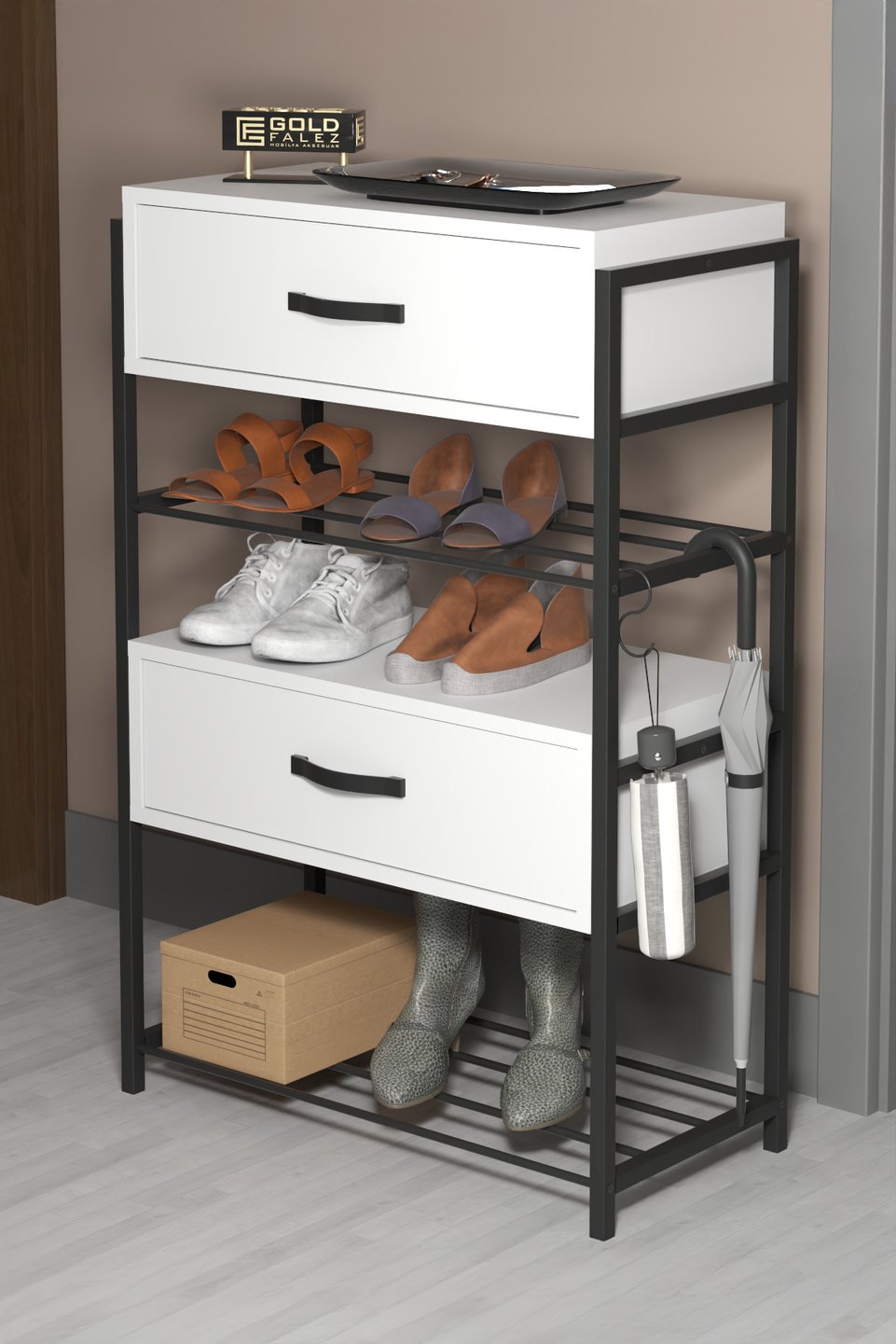 Meuble à chaussures à 2 portes et corps en métal 4
