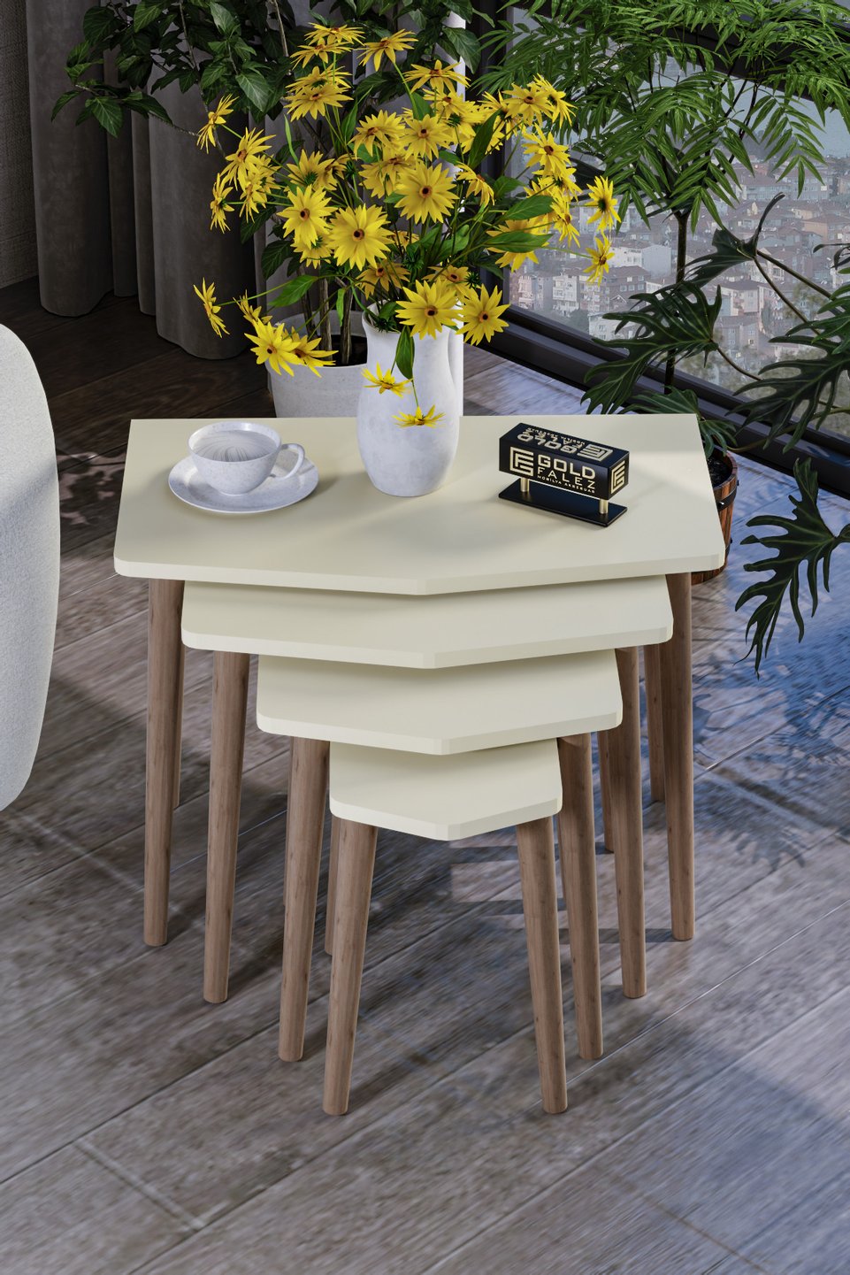 Elya Tables gigognes – Lot de 4 · Beige