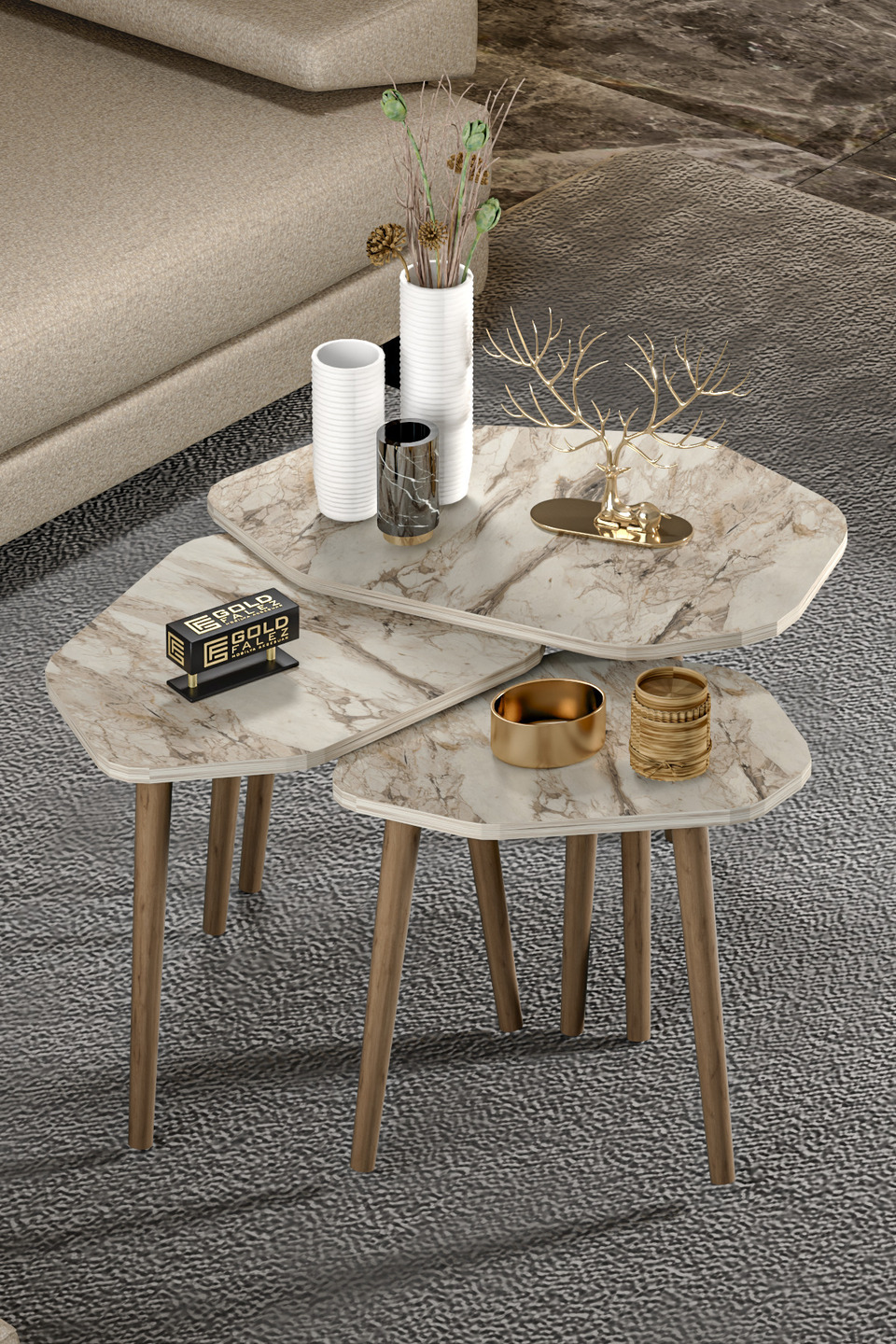 Trio Nesting Table Set – Set of 3 · Beige
