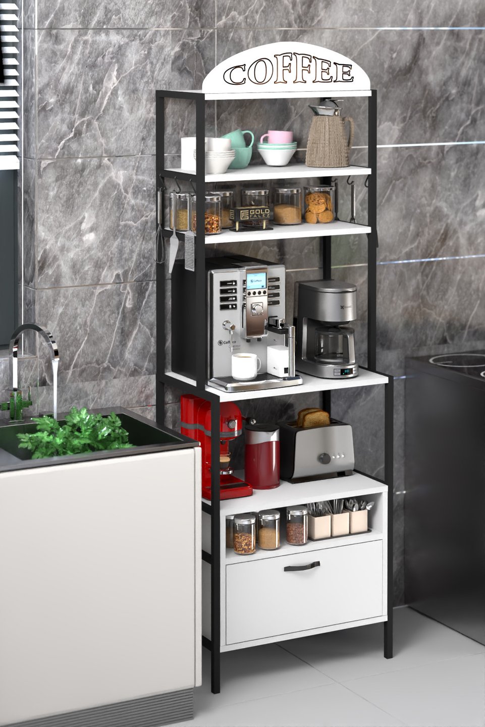 Metal Coffee Corner Kitchen Rack 6