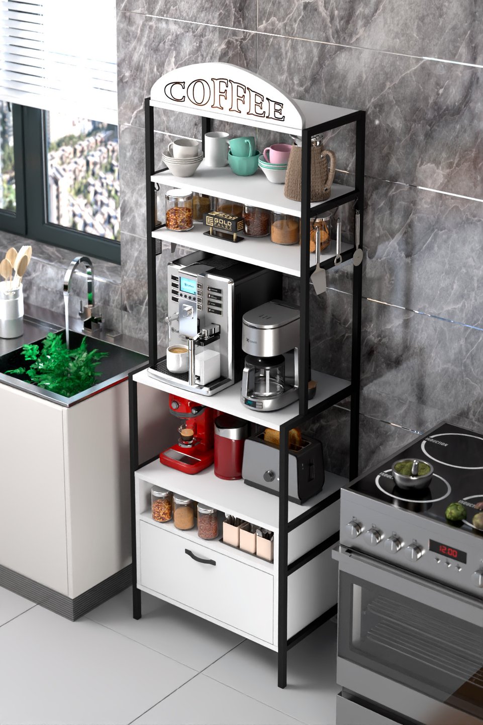 Metal Coffee Corner Kitchen Rack 2