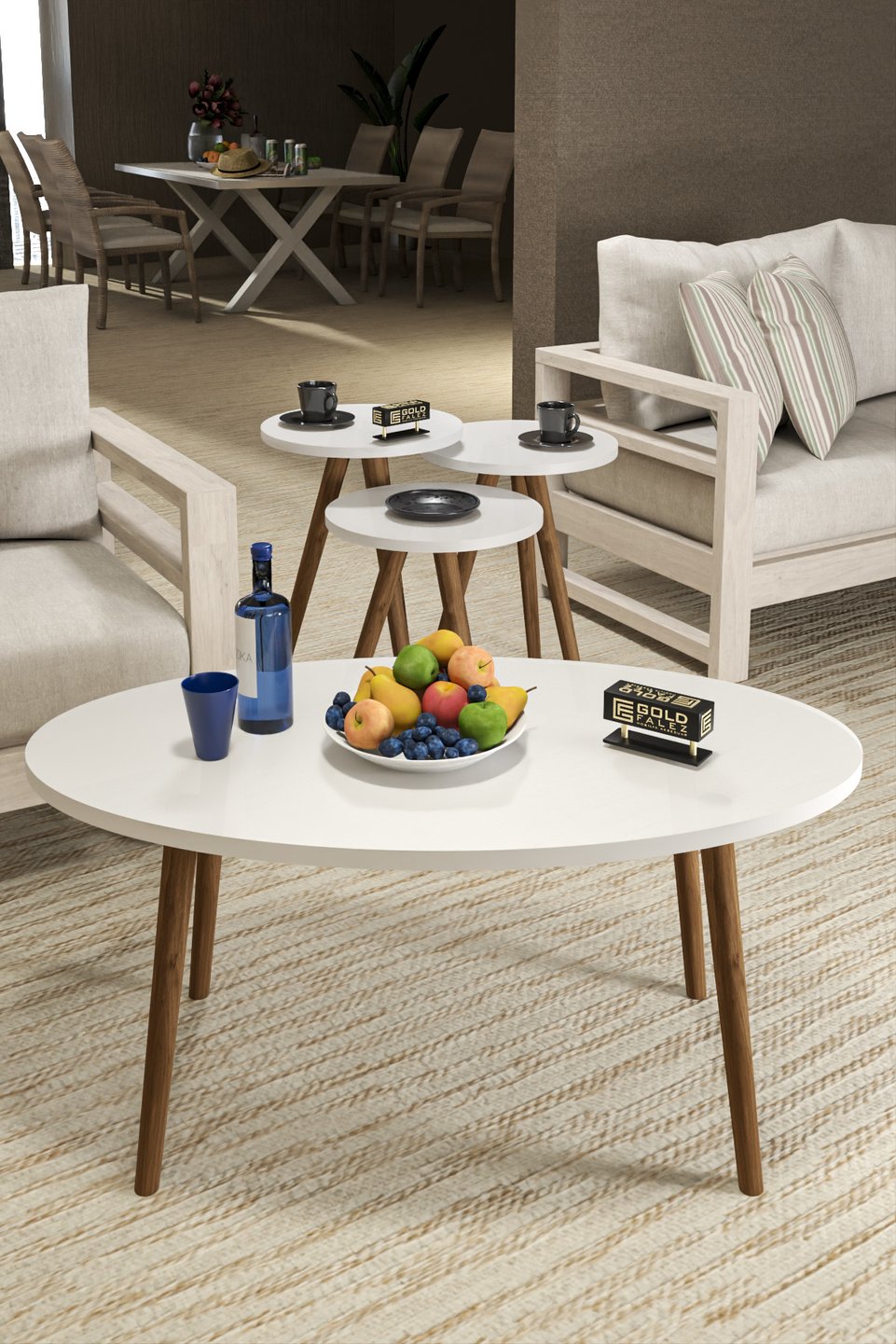 Set di tavolini ellittici con gambe tornite 4