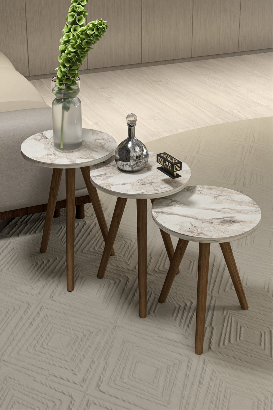 Set di tavolini ellittici con gambe tornite 8