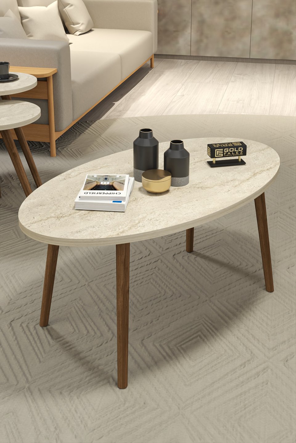 Set di tavolini da salotto con gambe tornite 3