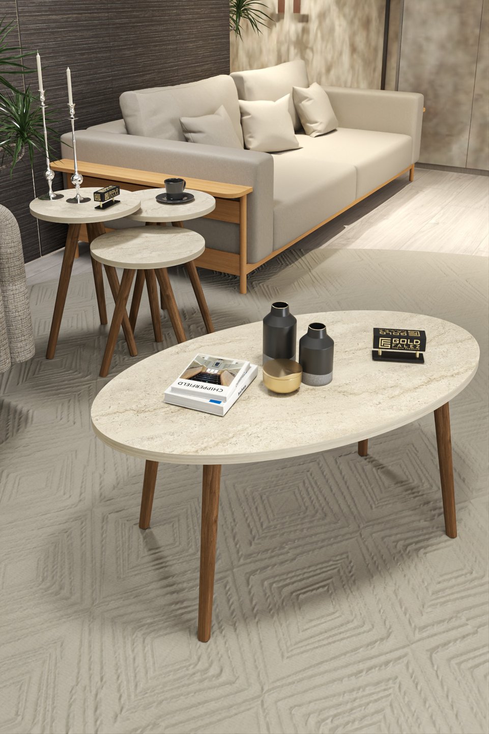 Set di tavolini da salotto con gambe tornite 6