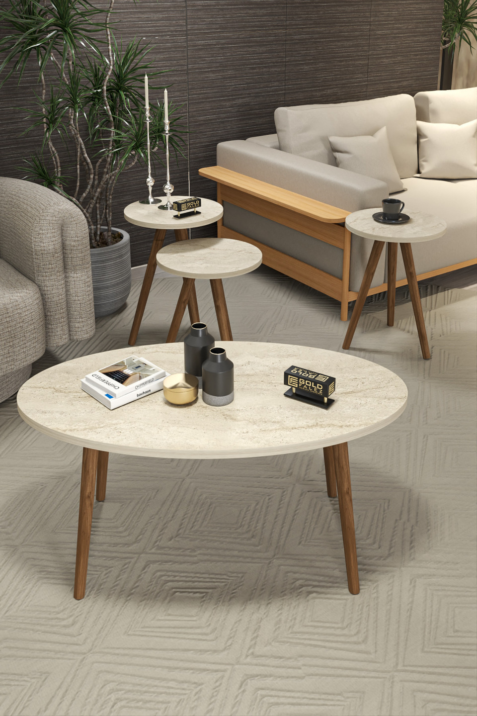 Set di tavolini da salotto con gambe tornite 5