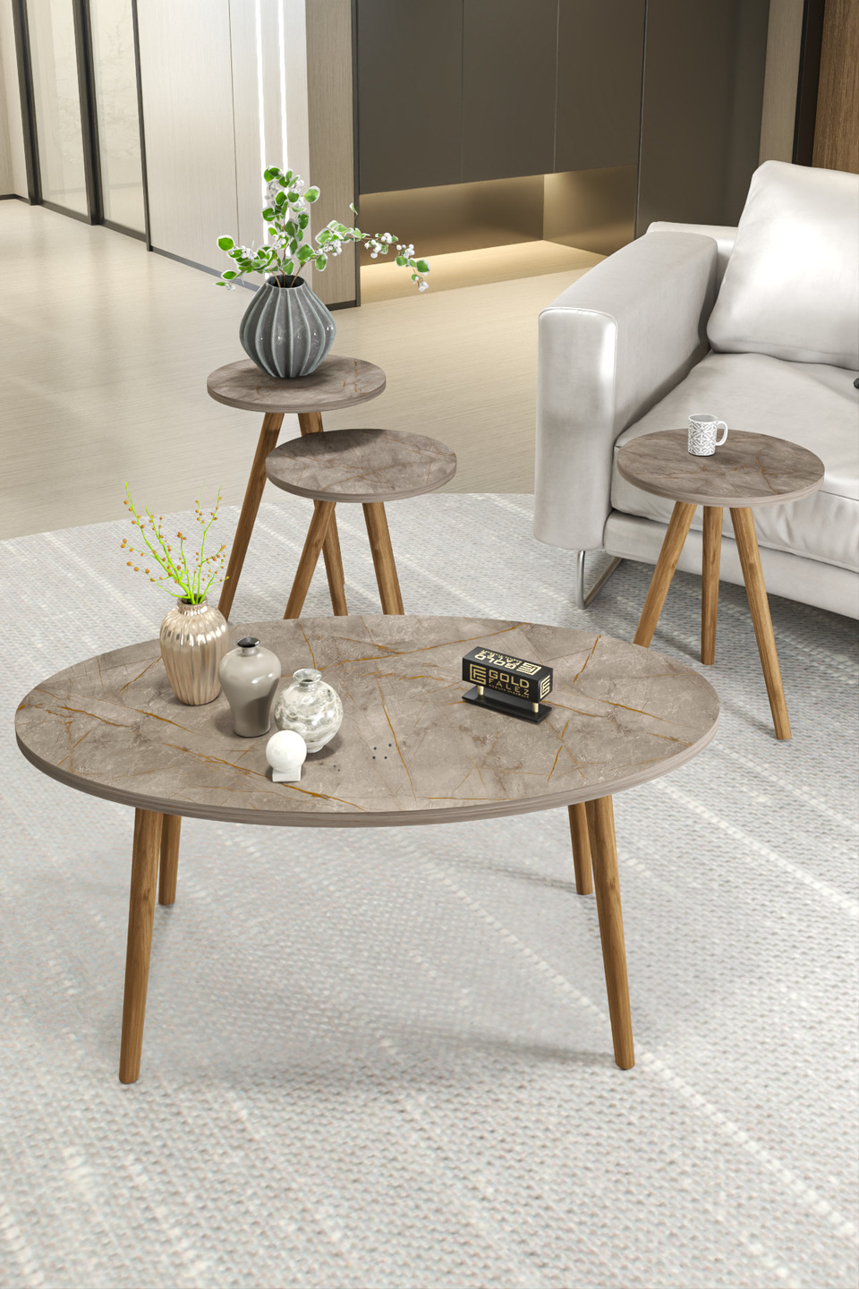Set di tavolini da salotto con gambe tornite 4