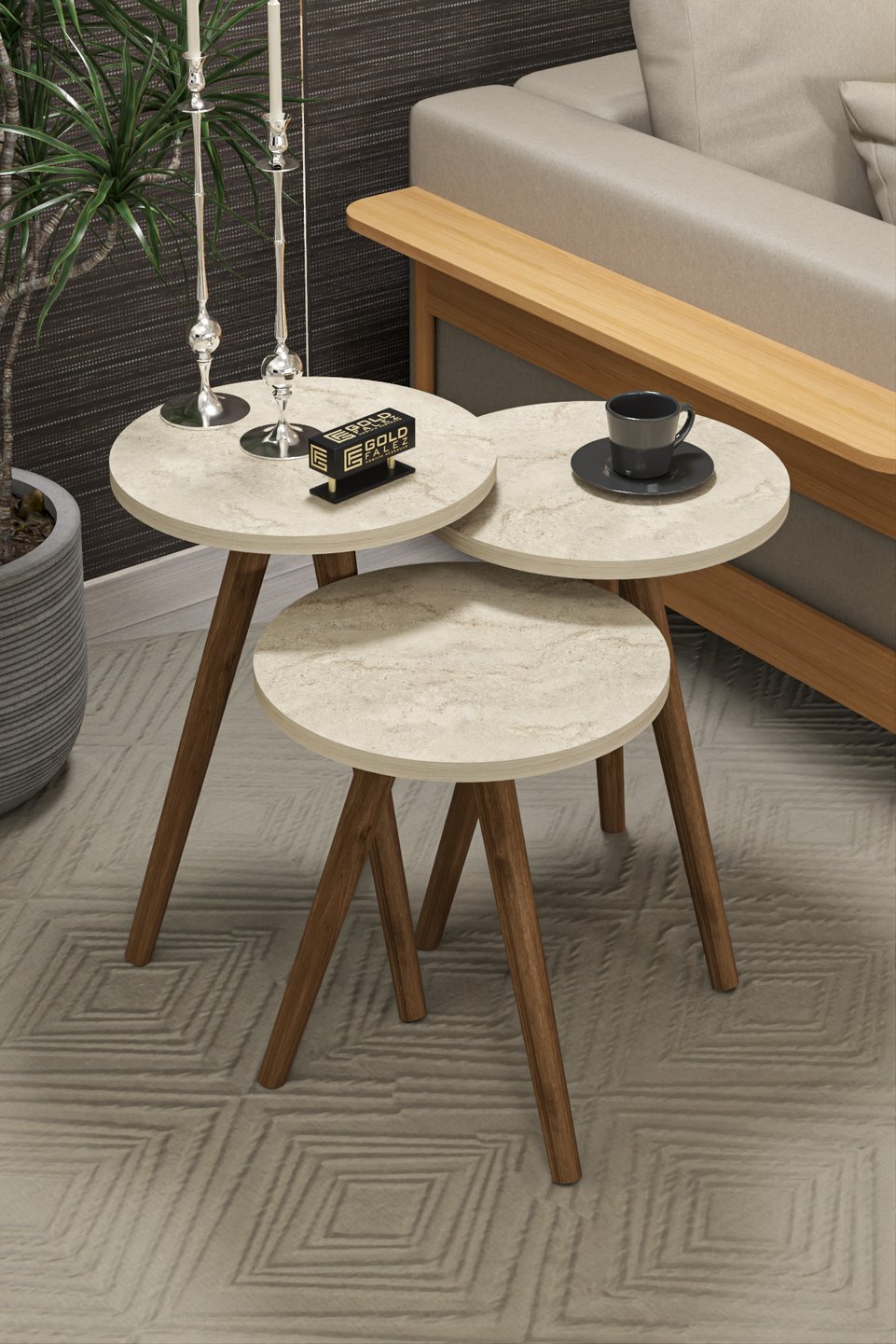 Set di tavolini da salotto con gambe tornite 2