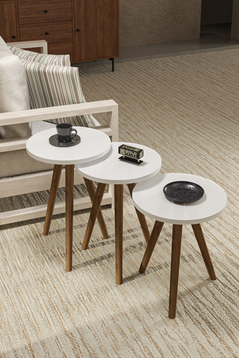 Set di tavolini ellittici con gambe tornite 6