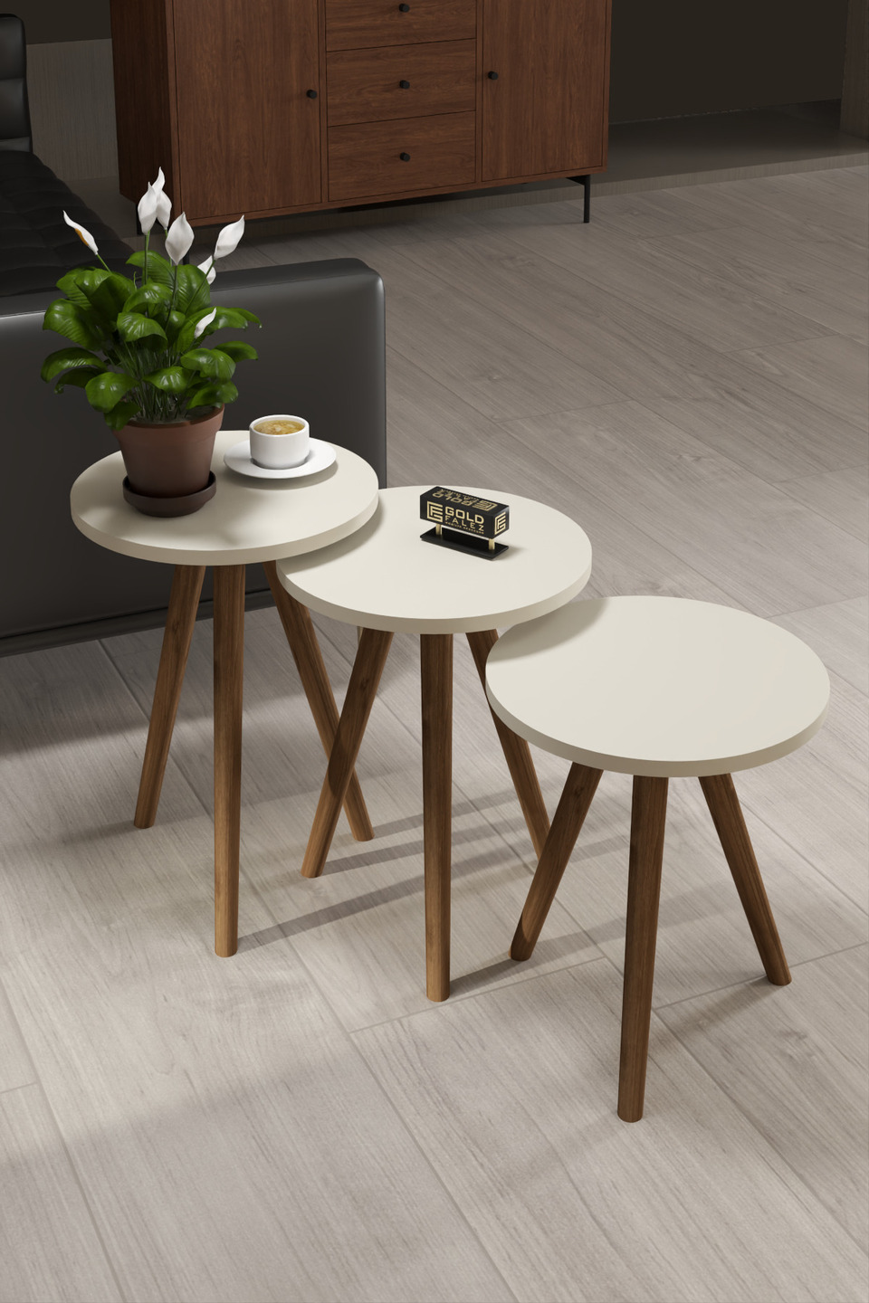 Set di tavolini ellittici con gambe tornite 6