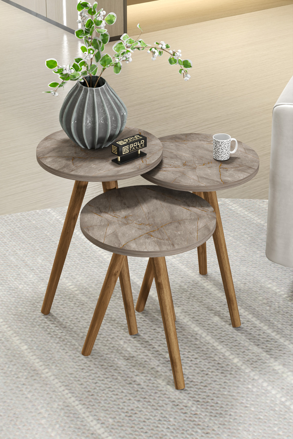 Set di tavolini da salotto con gambe tornite 6
