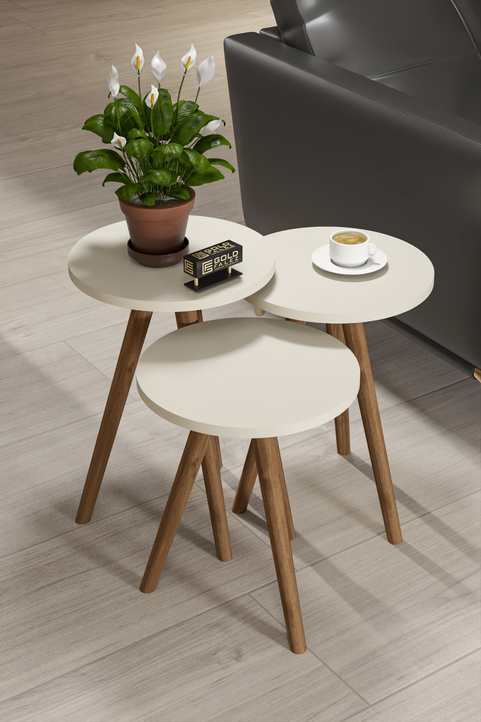 Set di tavolini ellittici con gambe tornite 7