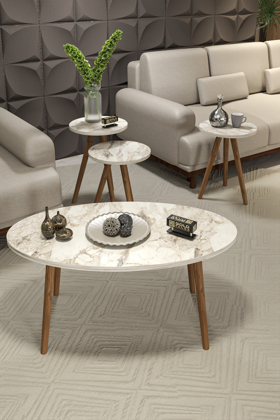 Set di tavolini ellittici con gambe tornite 4