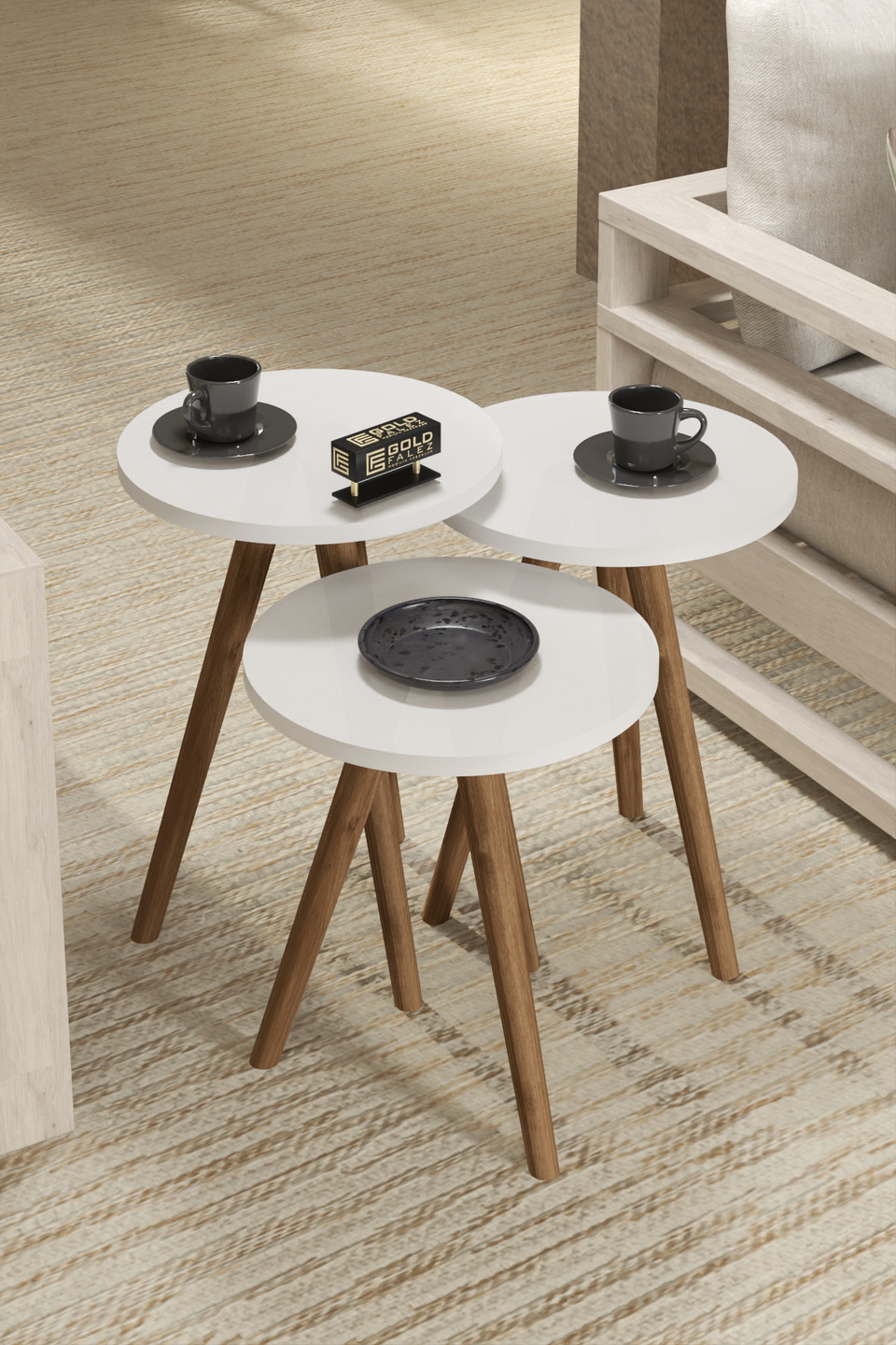 Set di tavolini ellittici con gambe tornite 7