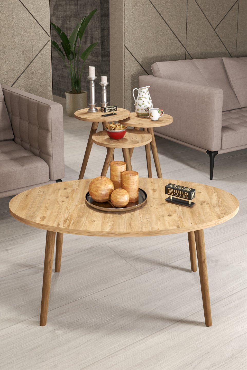 Salontafelset met gedraaide poten – Bruin