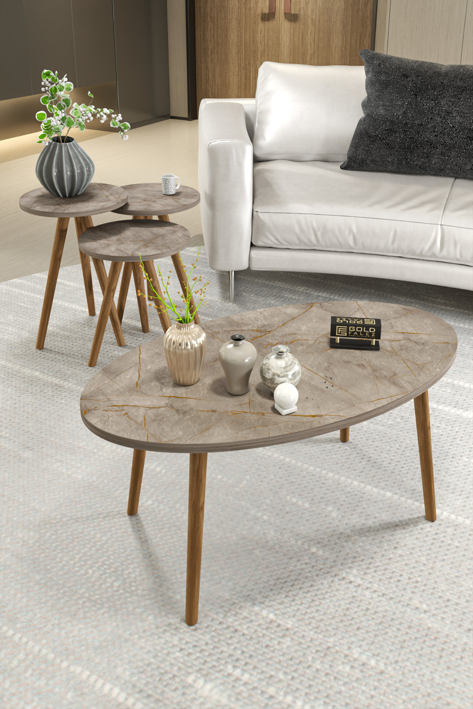 Set di tavolini da salotto con gambe tornite 7