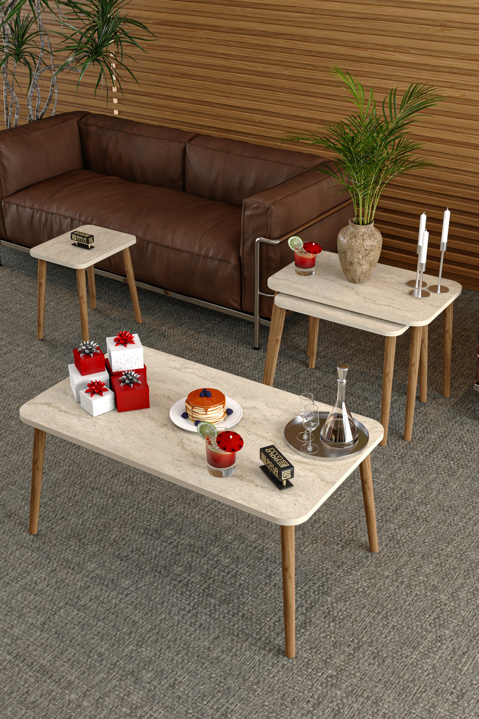 Set di tavolini da salotto con gambe tornite 3