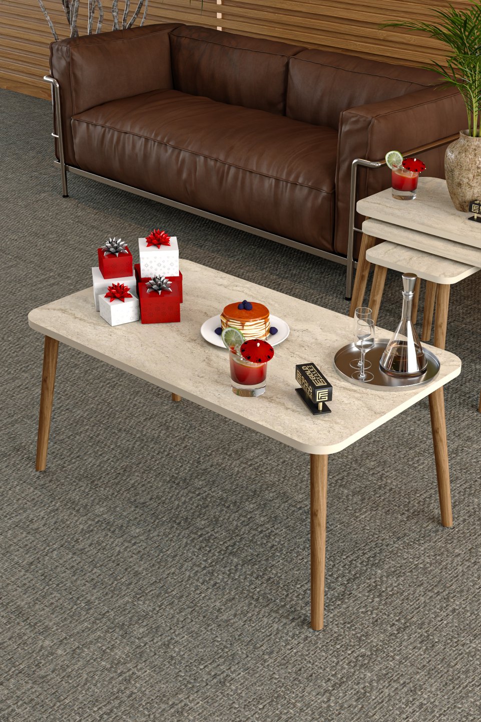 Set di tavolini da salotto con gambe tornite 2