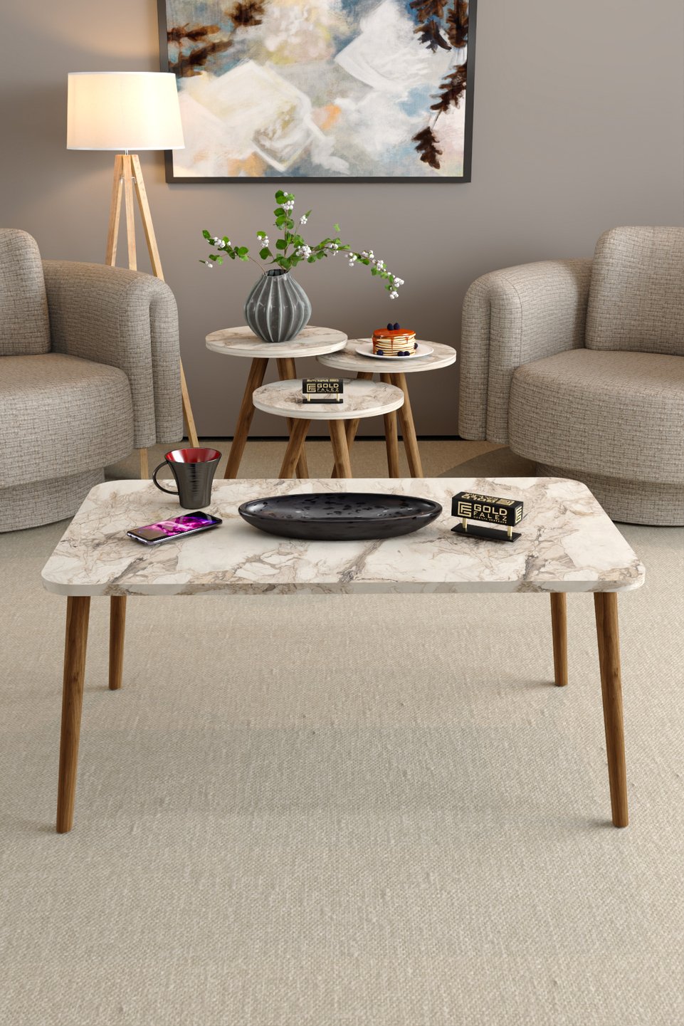 Tisch-Set mit gedrechselten Hainbuchenbeinen – 4er-Set · Efes Weiß