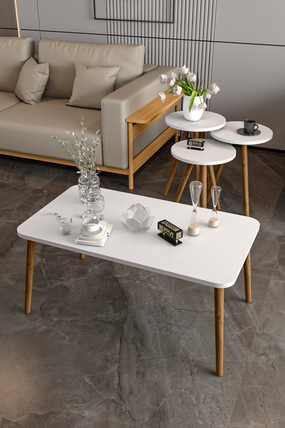 Tisch-Set mit gedrechselten Hainbuchenbeinen 3