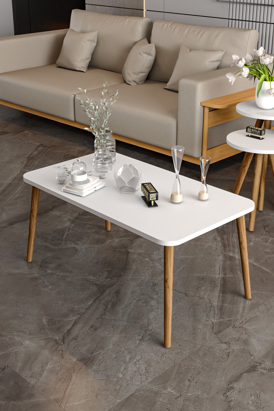 Tisch-Set mit gedrechselten Hainbuchenbeinen 7