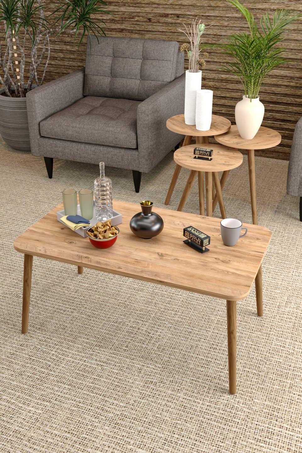 Ensemble de tables à pieds tournés en charme 5
