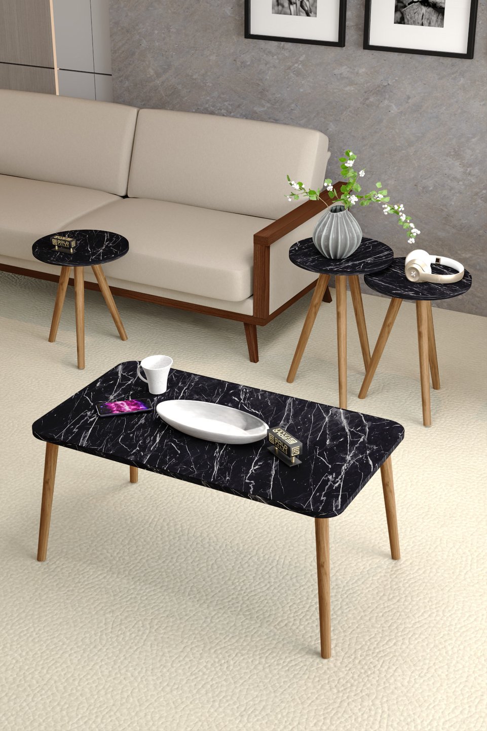 Set di tavolini da salotto con gambe tornite 7