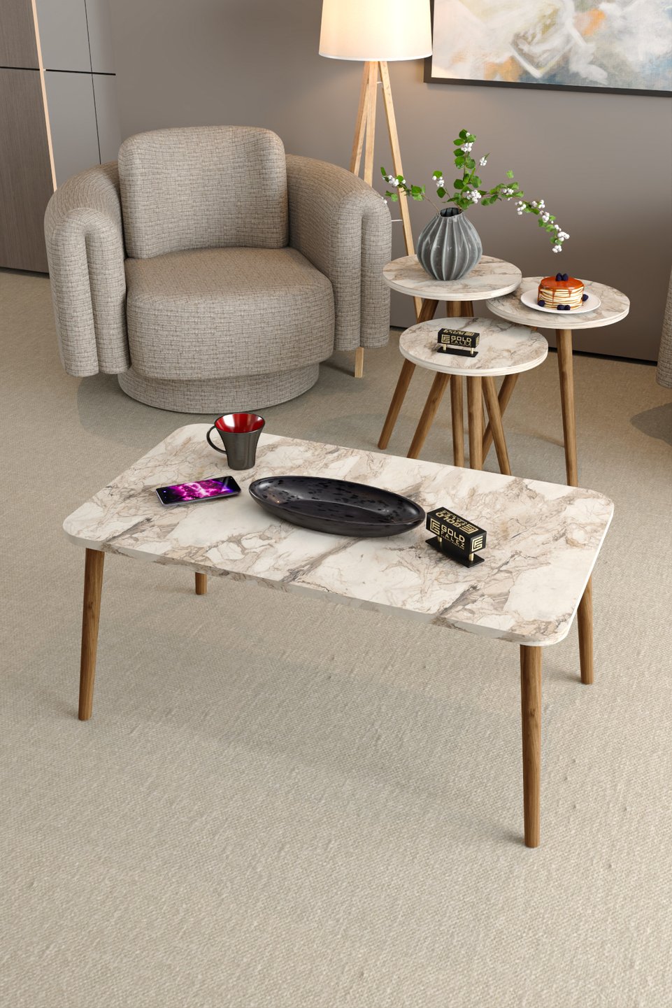 Tisch-Set mit gedrechselten Hainbuchenbeinen 4