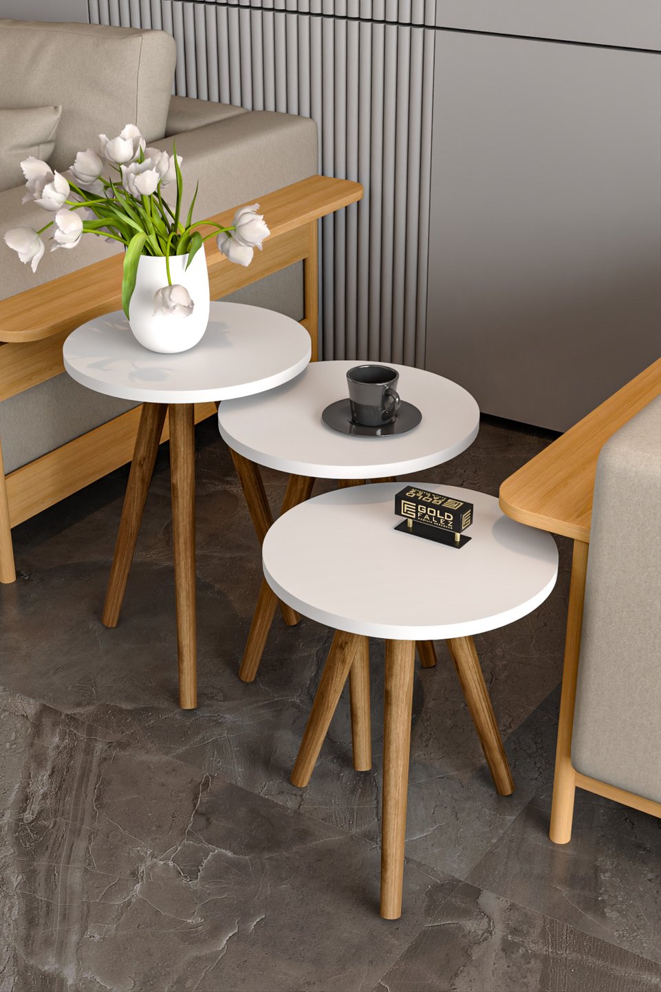 Tisch-Set mit gedrechselten Hainbuchenbeinen 2