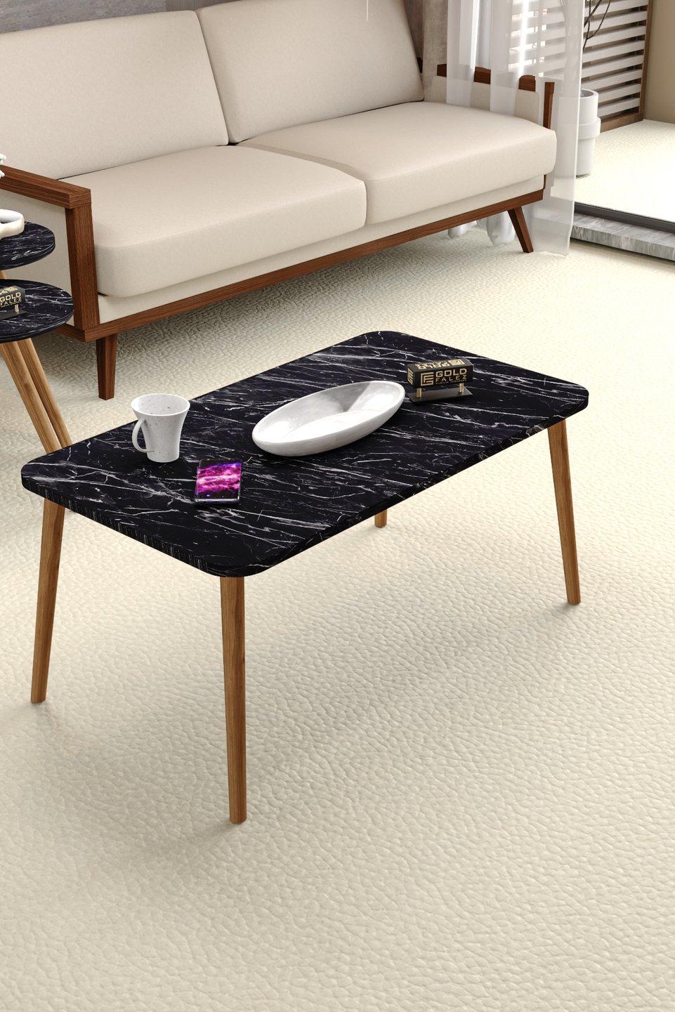Mesa de centro cuadrada con patas torneadas – Bendir negro