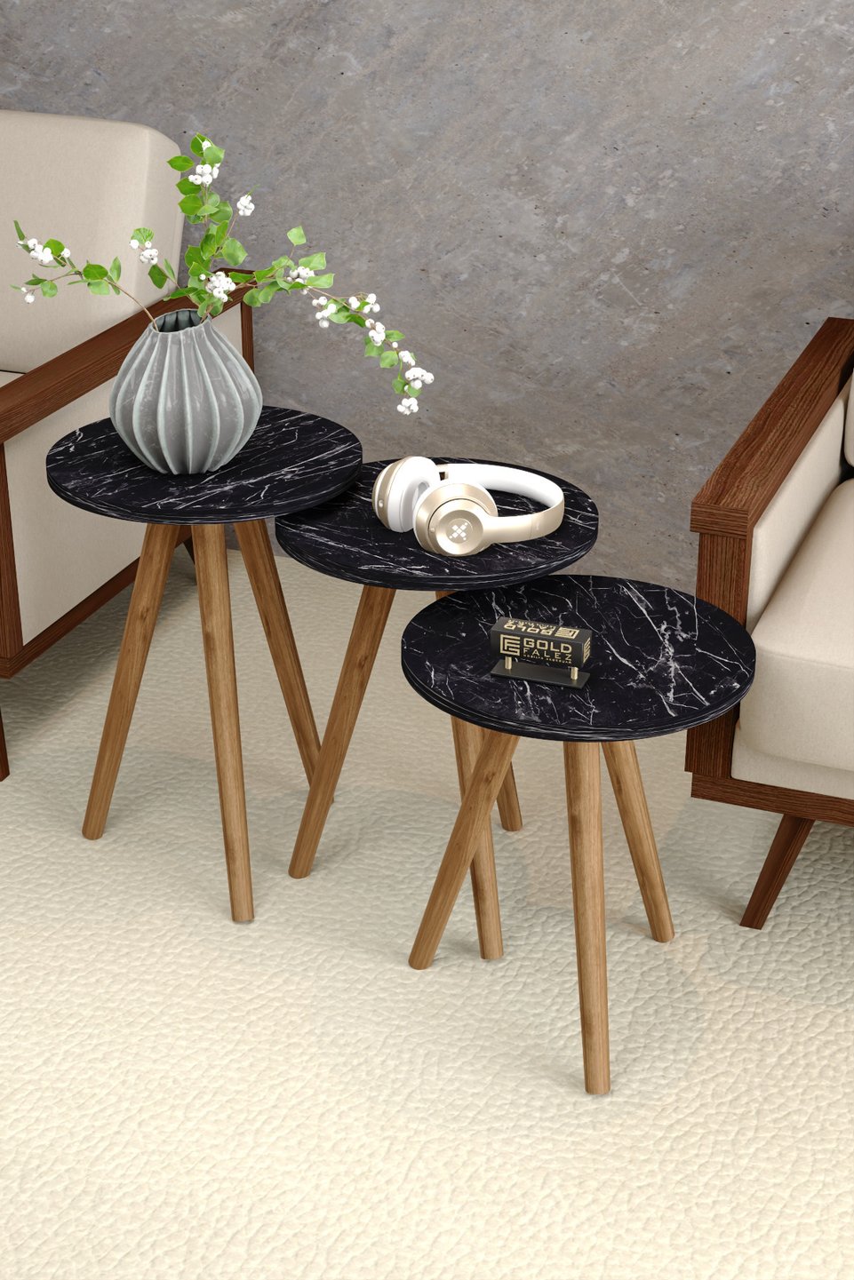 Nesttafels met gedraaide poten – Set van 3 · Bendir