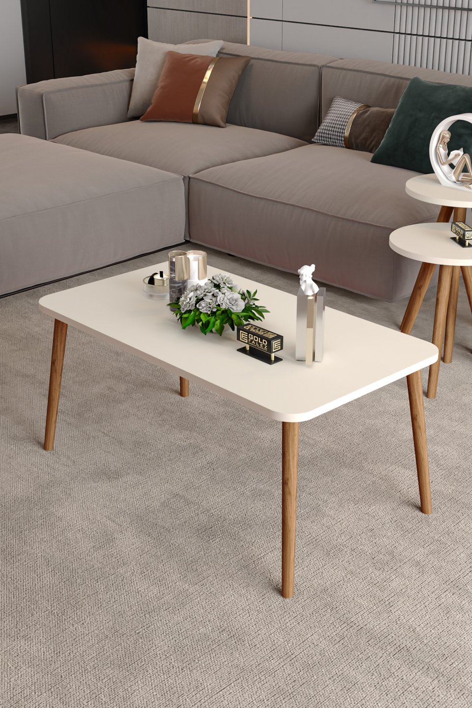 Square Coffee Table with Turned Legs – Cream