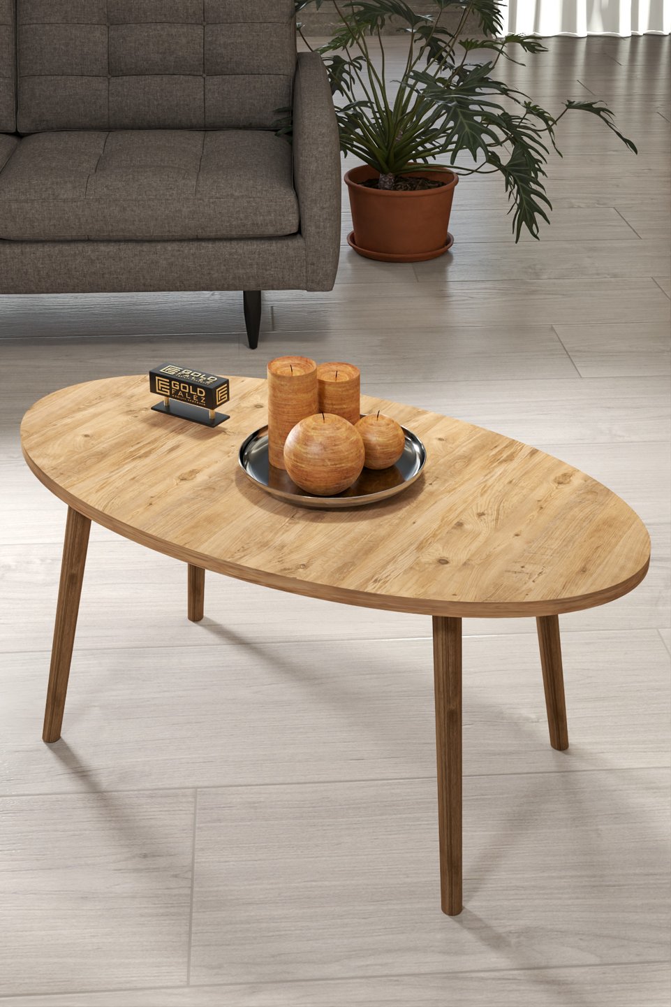 Table basse ovale à pieds tournés – Marron