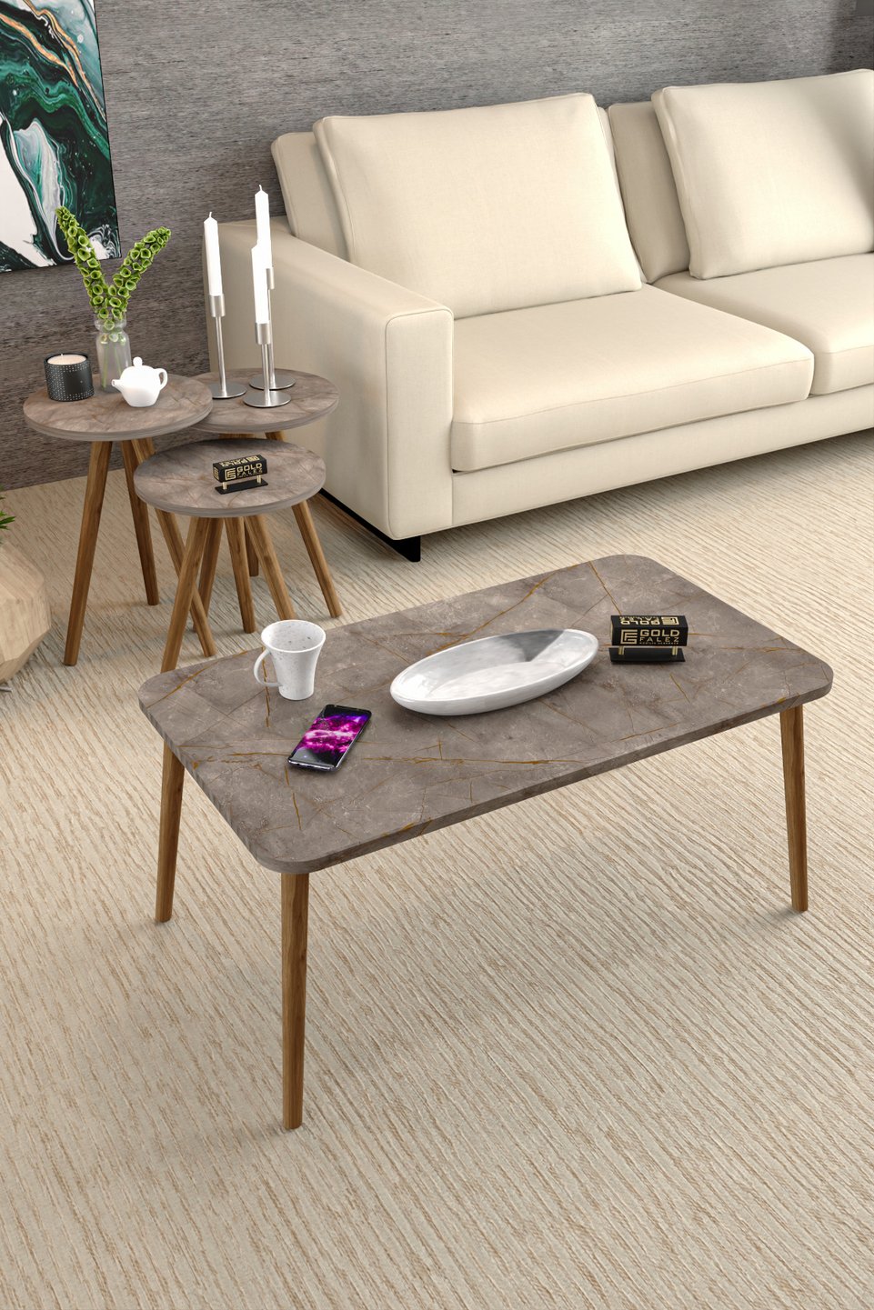 Set di tavolini da salotto con gambe tornite 2