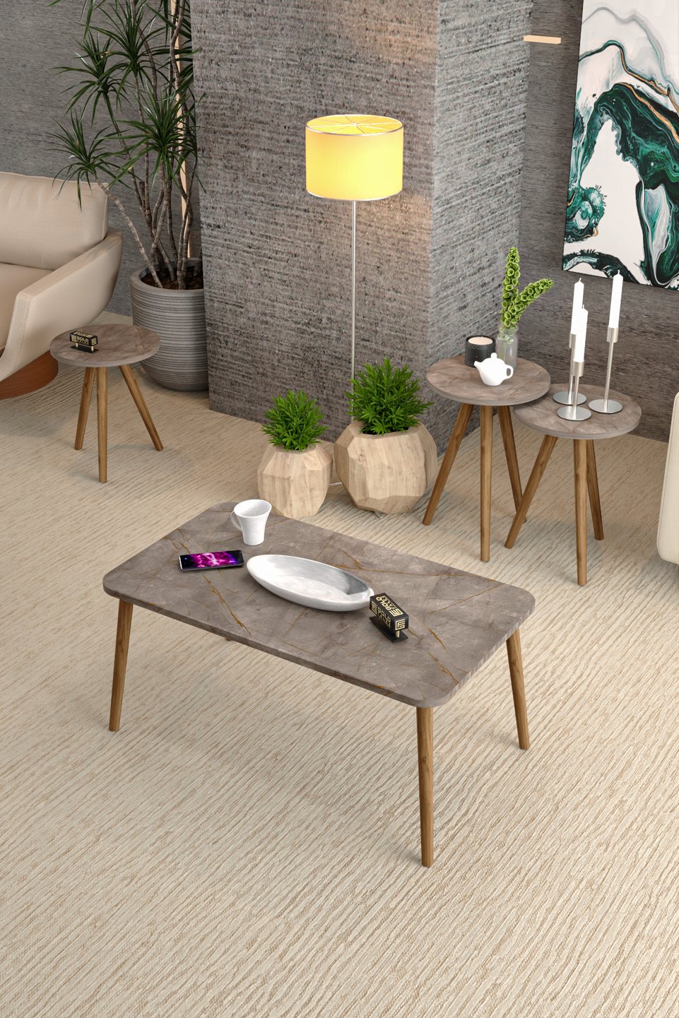 Set di tavolini da salotto con gambe tornite 6