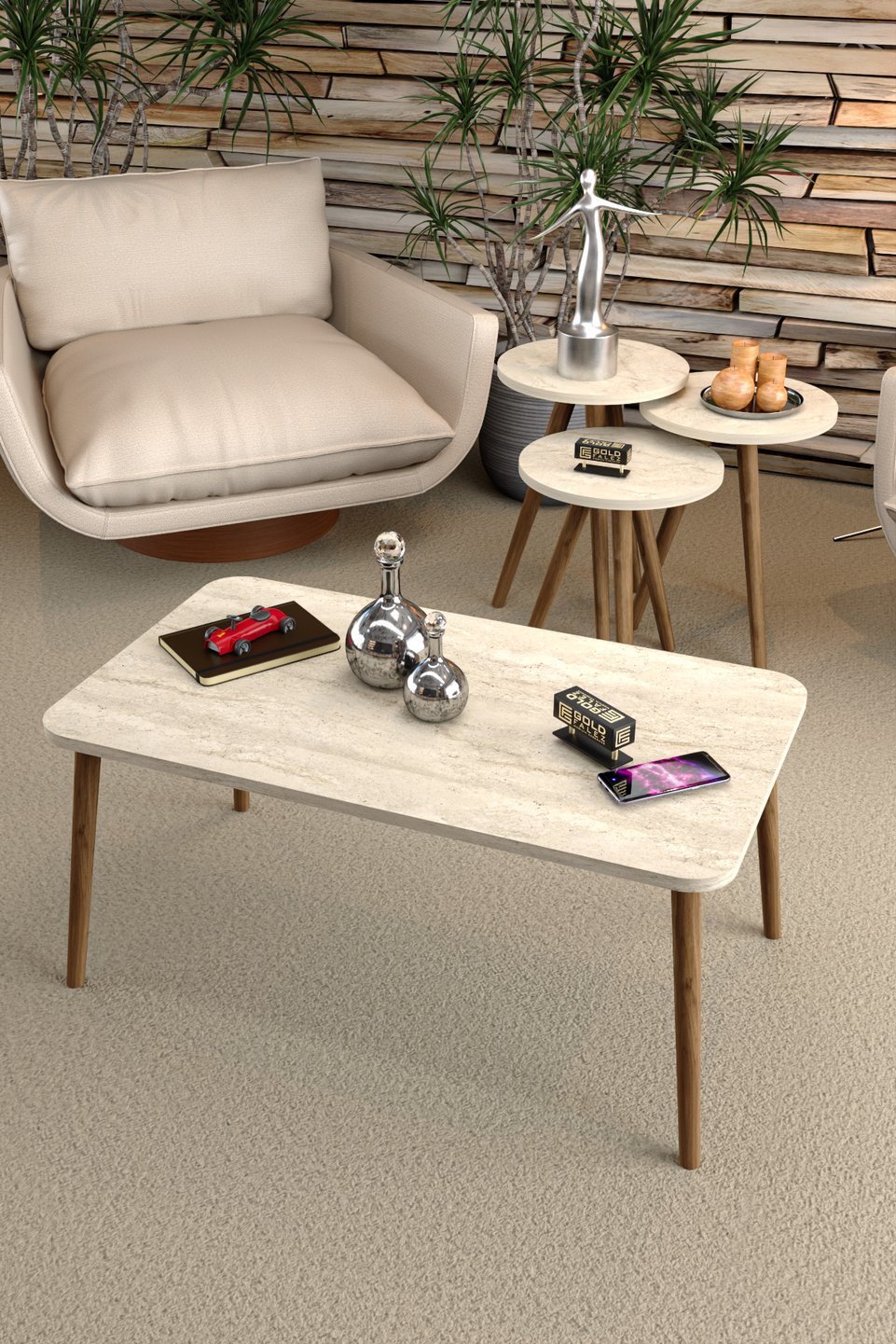 Coffee Table Set with Turned Legs 8