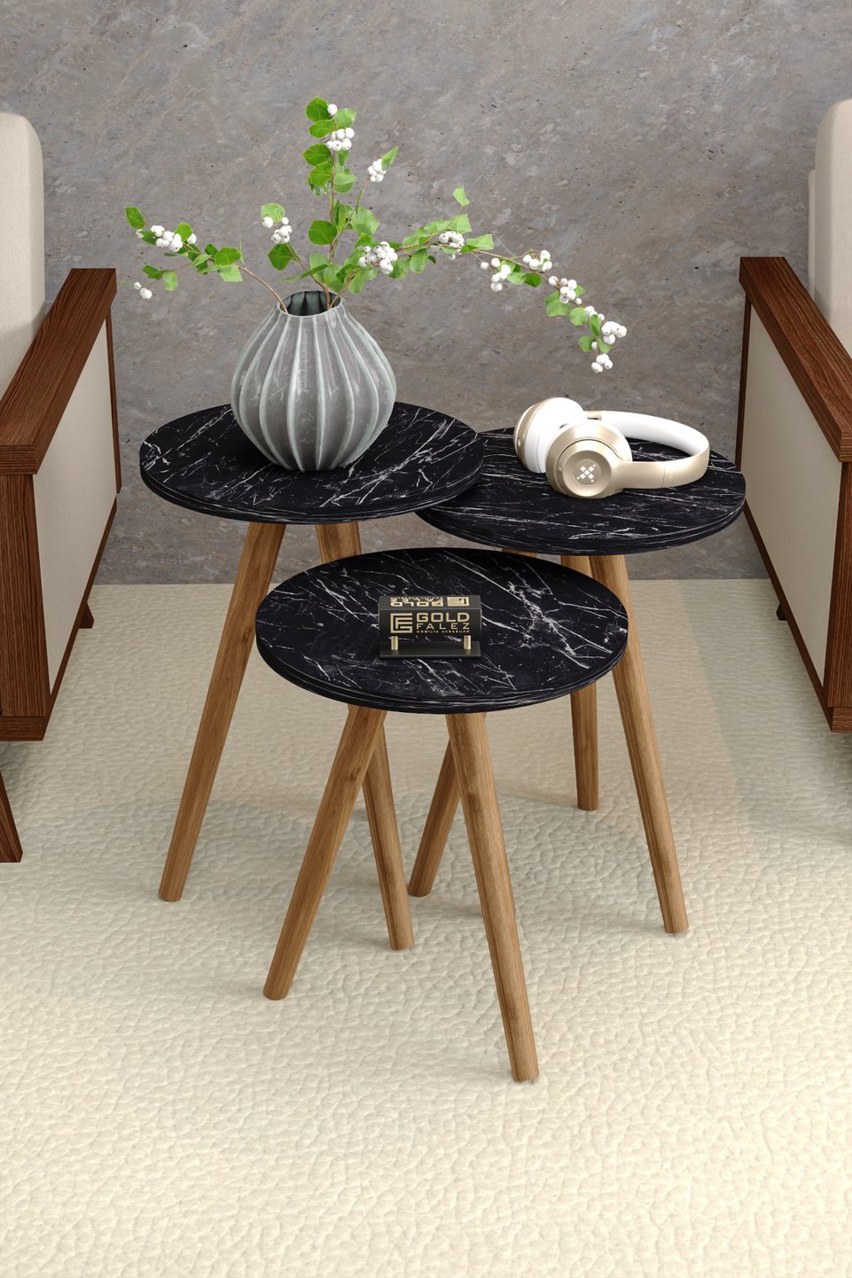 Set di tavolini da salotto con gambe tornite 3