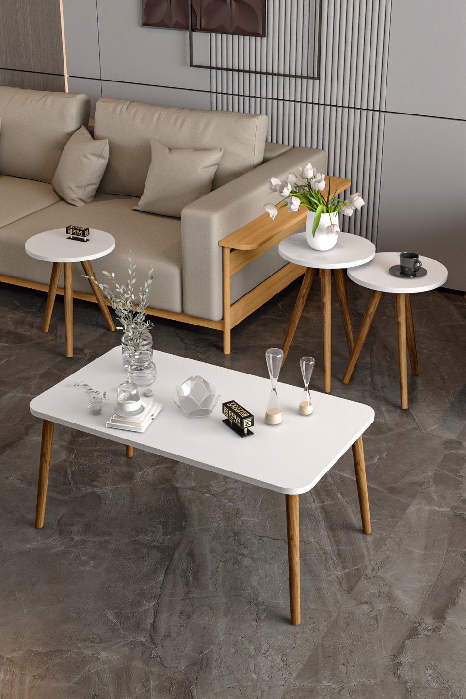 Tisch-Set mit gedrechselten Hainbuchenbeinen 8