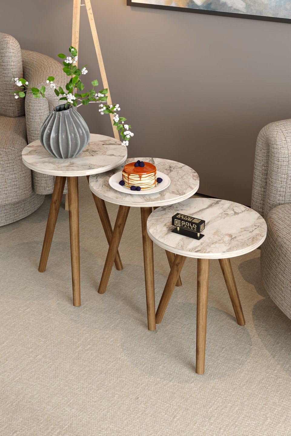 Tisch-Set mit gedrechselten Hainbuchenbeinen 5