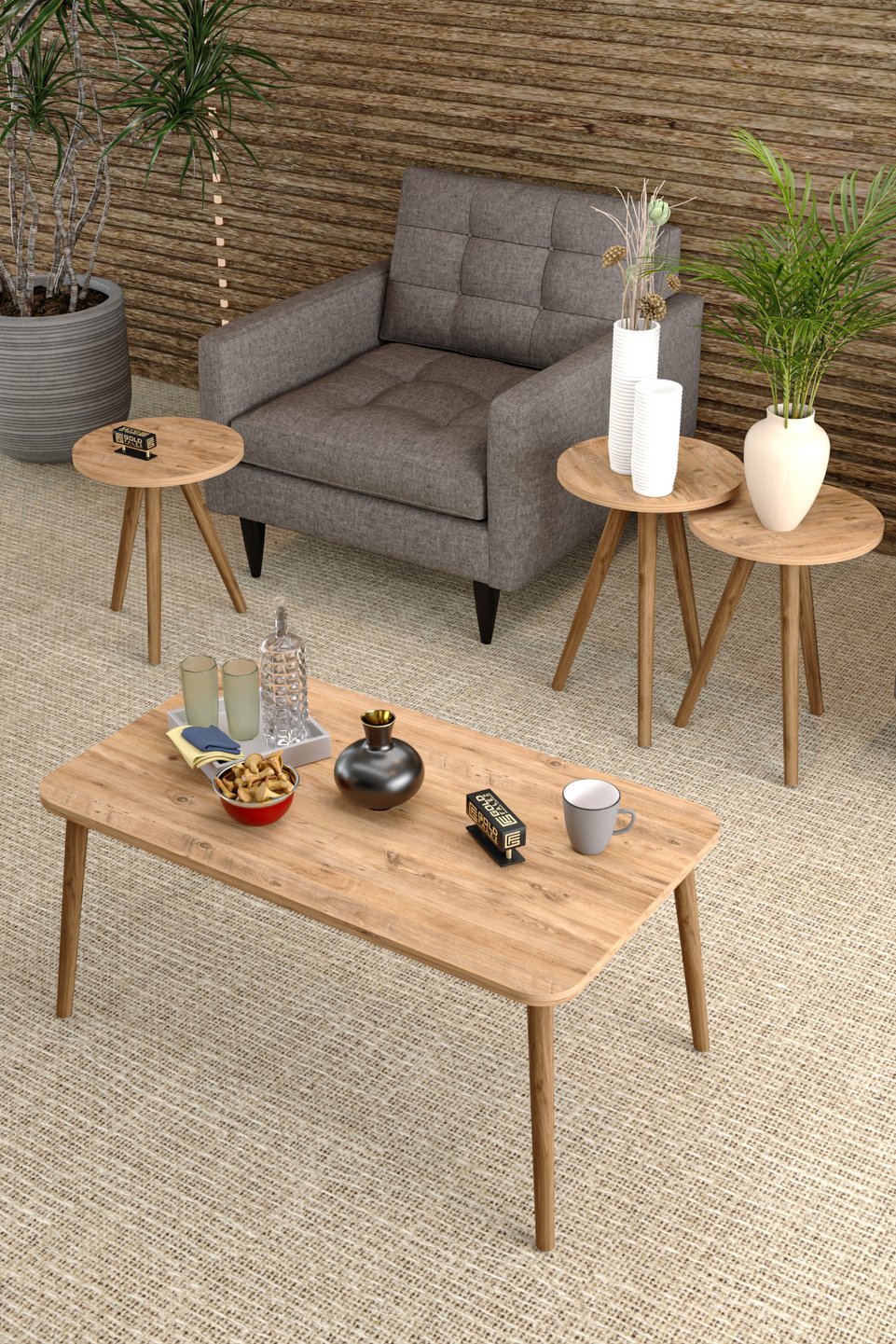 Ensemble de tables à pieds tournés en charme 3