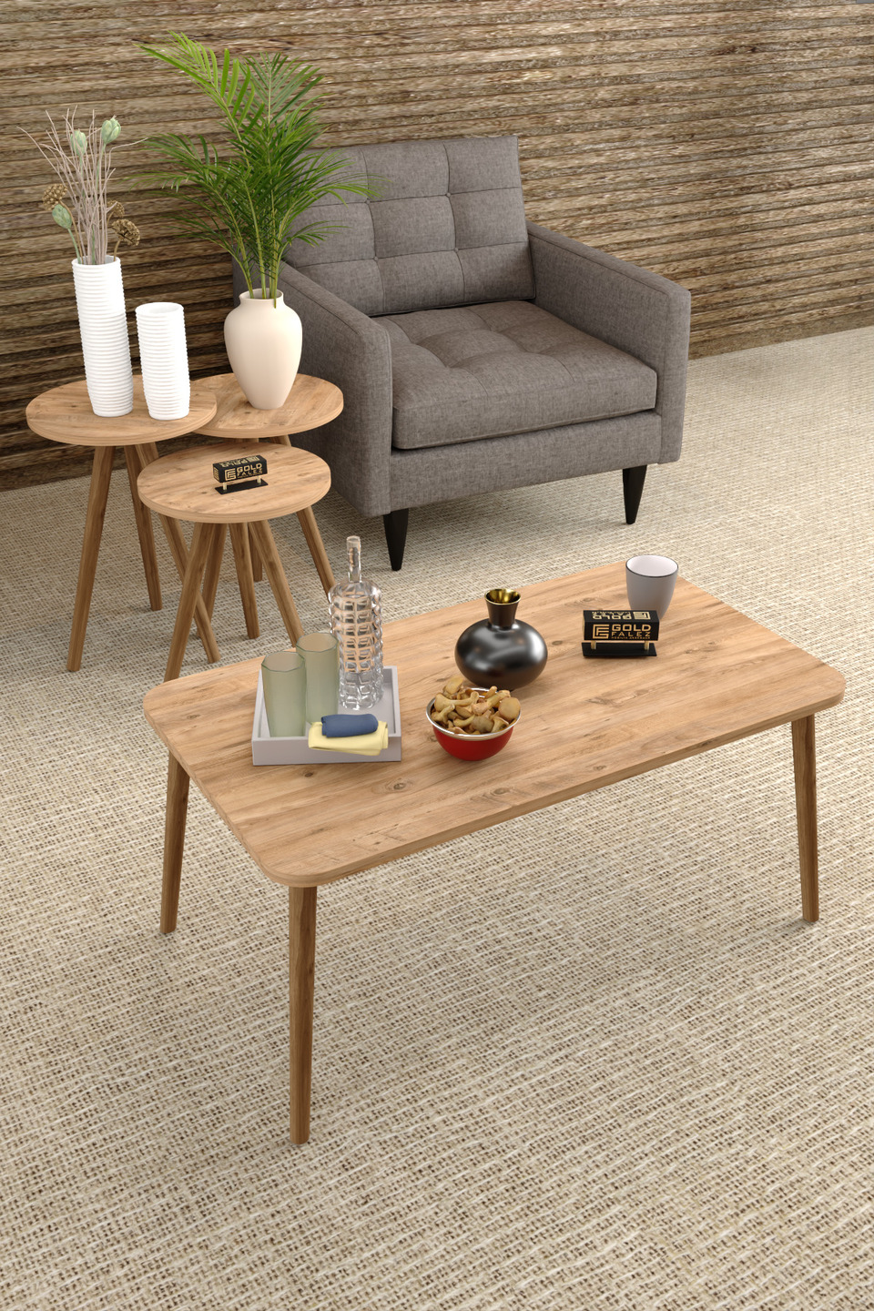 Ensemble de tables à pieds tournés en charme 6