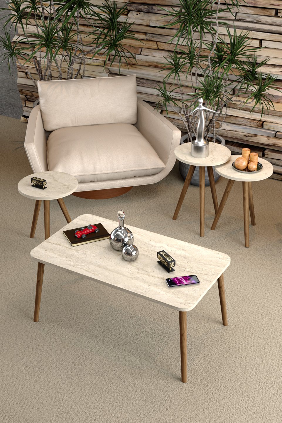 Coffee Table Set with Turned Legs 5