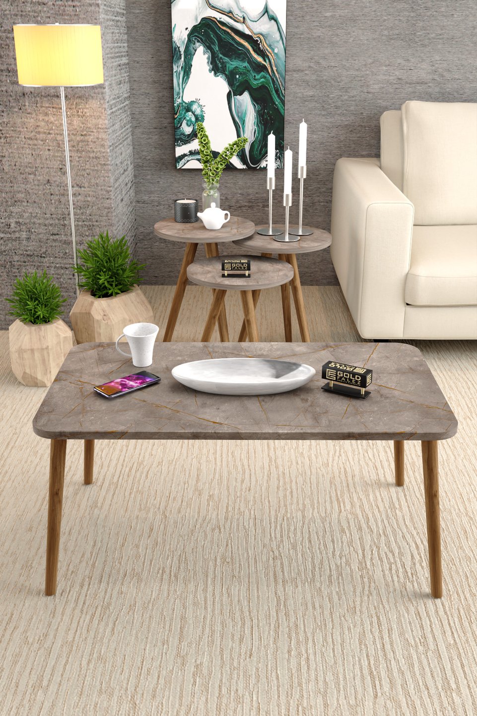 Set di tavolini da salotto con gambe tornite 5